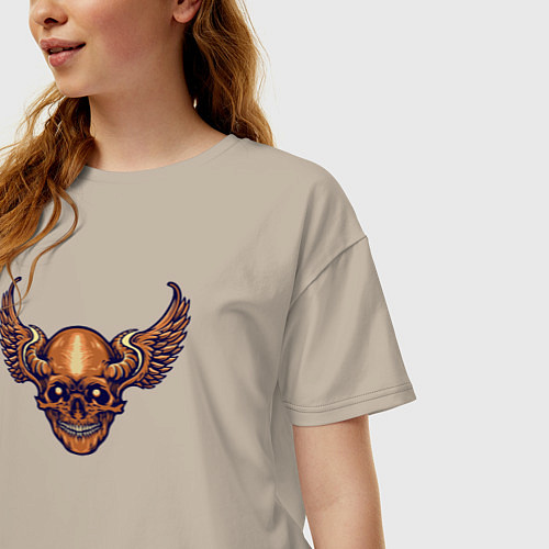 Женская футболка оверсайз Skull angel / Миндальный – фото 3