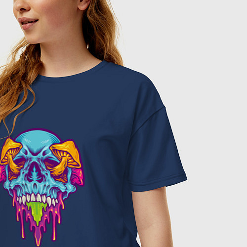 Женская футболка оверсайз Череп в грибочках / Тёмно-синий – фото 3