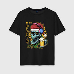 Женская футболка оверсайз Skull Santa