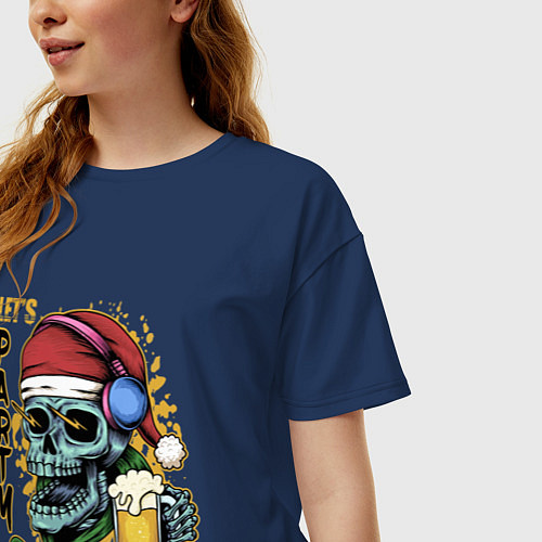 Женская футболка оверсайз Skull Santa / Тёмно-синий – фото 3