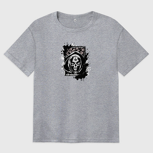 Женская футболка оверсайз Веселая смерть в капюшоне / Меланж – фото 1