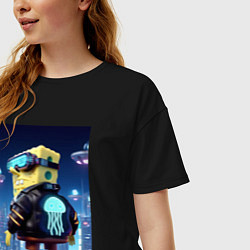 Футболка оверсайз женская Sponge Bob - cyberpunk, цвет: черный — фото 2
