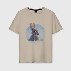 Футболка оверсайз женская Зимний зайка, цвет: миндальный
