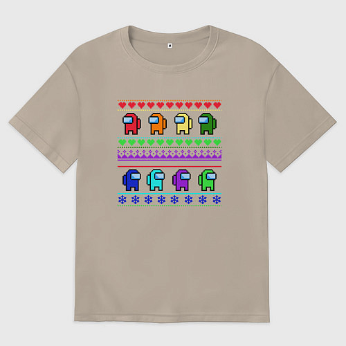 Женская футболка оверсайз Among Us - ornament ugly new year / Миндальный – фото 1