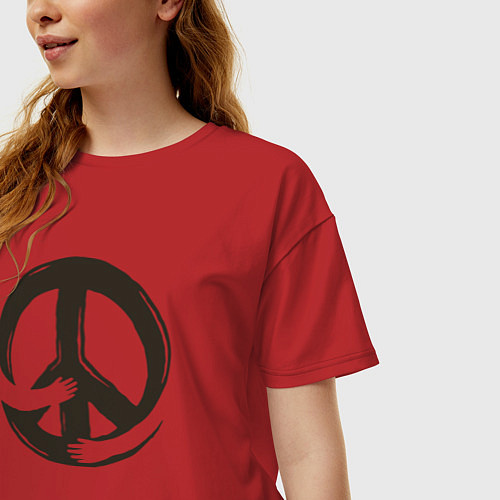 Женская футболка оверсайз Peace hugs / Красный – фото 3
