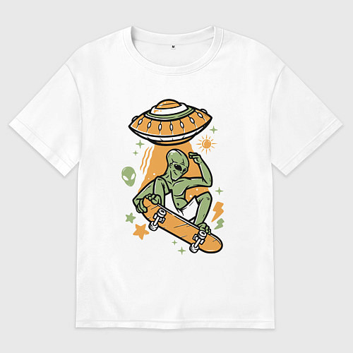 Женская футболка оверсайз Пришелец на скейте / Белый – фото 1