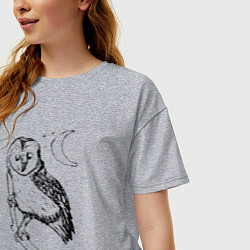Футболка оверсайз женская Сова на ветке рисунок, цвет: меланж — фото 2