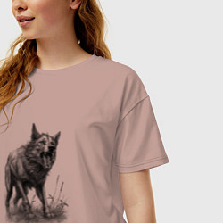 Футболка оверсайз женская Агрессивный волк, цвет: пыльно-розовый — фото 2