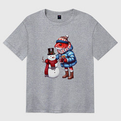 Женская футболка оверсайз Рыба и снеговик