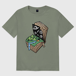 Футболка оверсайз женская Книга приключений, цвет: авокадо