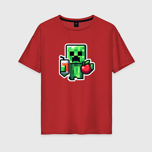 Женская футболка оверсайз Minecraft крипер с маком / Красный – фото 1