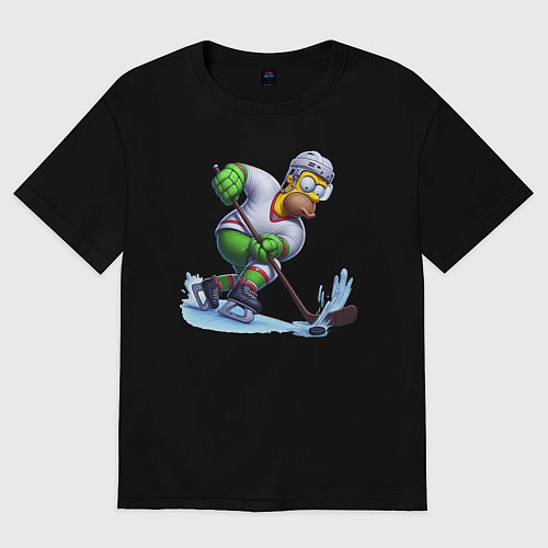 Женская футболка оверсайз Гомер Симпсон - крутой хоккеист / Черный – фото 1