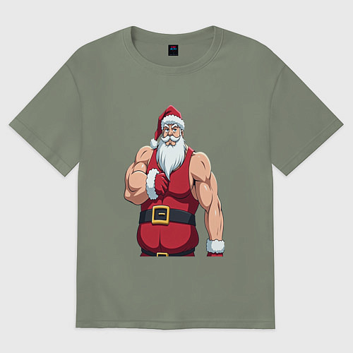 Женская футболка оверсайз Качок дед мороз / Авокадо – фото 1