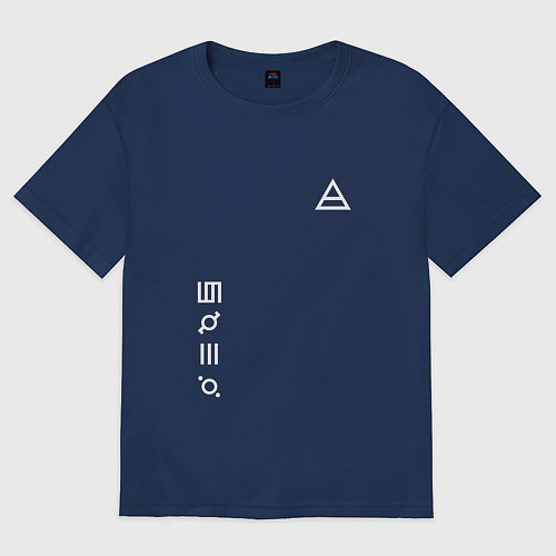 Женская футболка оверсайз Глифы и логотип 30 Seconds to Mars / Тёмно-синий – фото 1