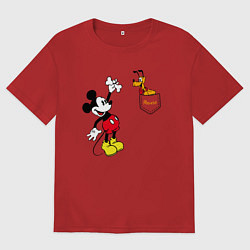 Футболка оверсайз женская Микки Маус и Плуто, цвет: красный