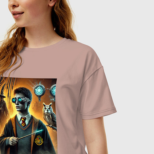 Женская футболка оверсайз Harry Potter - steampunk fantasy / Пыльно-розовый – фото 3