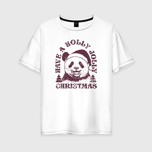 Женская футболка оверсайз Панда Дед Мороз / Белый – фото 1