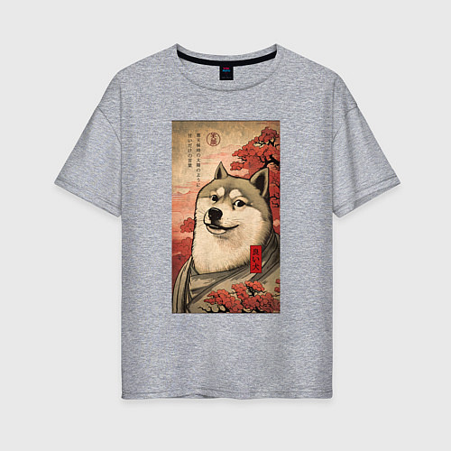 Женская футболка оверсайз Doge meme - japan style / Меланж – фото 1