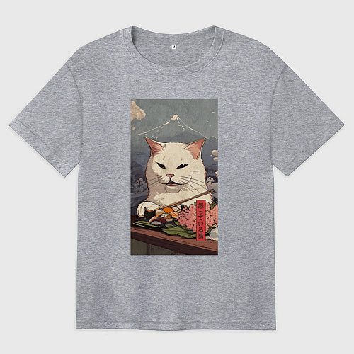Женская футболка оверсайз Cat meme - japan style / Меланж – фото 1