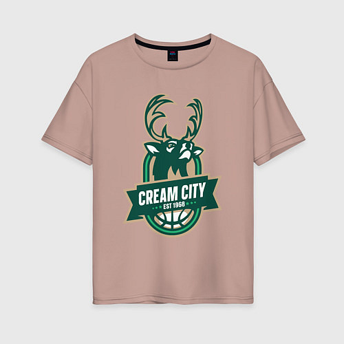 Женская футболка оверсайз Milwaukee Bucks cream city / Пыльно-розовый – фото 1