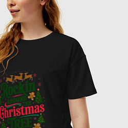 Футболка оверсайз женская Новогодняя атмосфера rockin around the christmas t, цвет: черный — фото 2