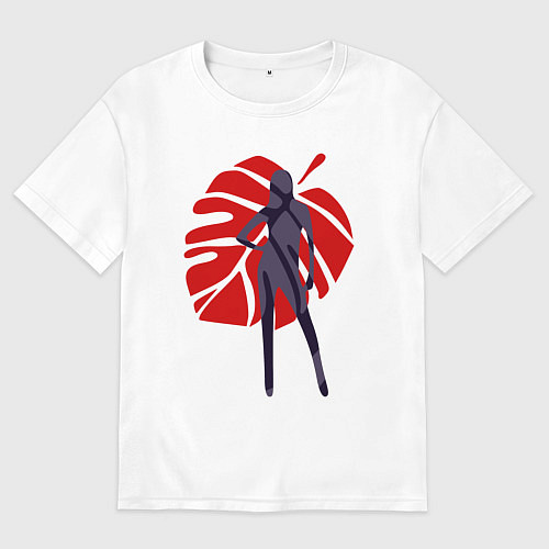 Женская футболка оверсайз Девушка на фоне монстеры / Белый – фото 1