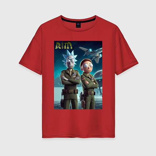 Женская футболка оверсайз Rick and Morty - air force нейроарт / Красный – фото 1