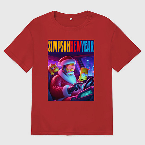 Женская футболка оверсайз Homer Simpson in the car with his son / Красный – фото 1