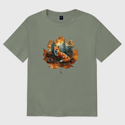 Футболка оверсайз женская Лиса и лист, цвет: авокадо