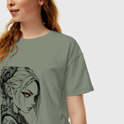 Женская футболка оверсайз Девушка с алыми глазами / Авокадо – фото 3