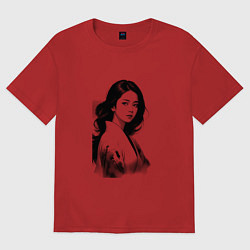 Футболка оверсайз женская Азиатская девушка в кимоно, цвет: красный