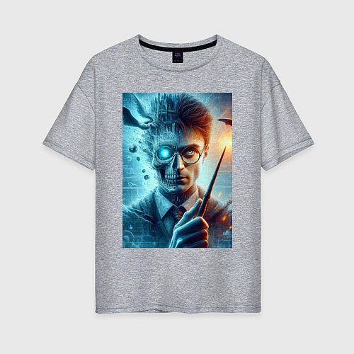 Женская футболка оверсайз Harry Potter - wizard with magic stick / Меланж – фото 1