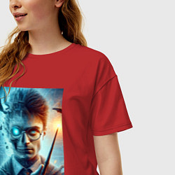 Футболка оверсайз женская Harry Potter - wizard with magic stick, цвет: красный — фото 2