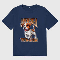 Футболка оверсайз женская Собака Джек-рассел-терьер, цвет: тёмно-синий