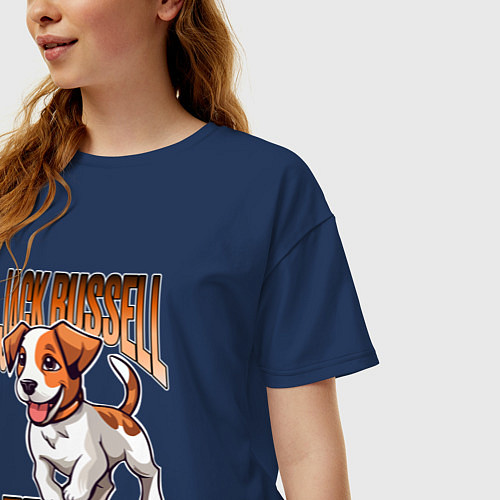 Женская футболка оверсайз Собака Джек-рассел-терьер / Тёмно-синий – фото 3