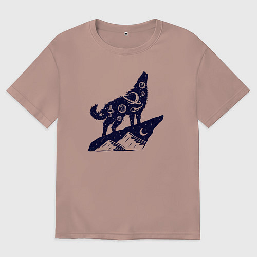 Женская футболка оверсайз Космический волк / Пыльно-розовый – фото 1