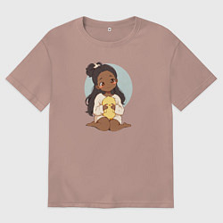 Футболка оверсайз женская Цыплёнок в руках девушки, цвет: пыльно-розовый