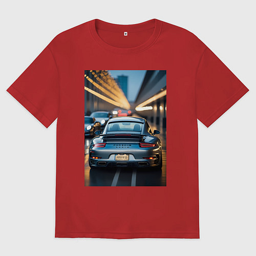 Женская футболка оверсайз Porsche 911 в городе / Красный – фото 1