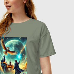 Футболка оверсайз женская Harry Potter and owl - Hogwarts, цвет: авокадо — фото 2