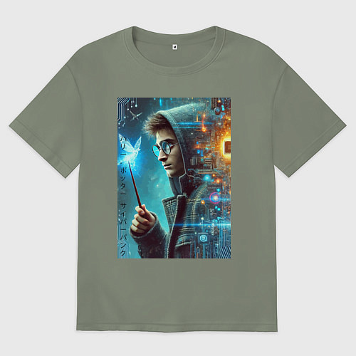 Женская футболка оверсайз Гарри Поттер - киберпанк / Авокадо – фото 1