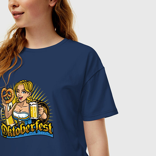 Женская футболка оверсайз Oktoberfest girl / Тёмно-синий – фото 3