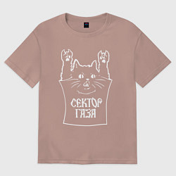 Футболка оверсайз женская Сектор Газа - рок кот, цвет: пыльно-розовый