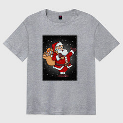 Футболка оверсайз женская Санта Клаус с мешком, цвет: меланж