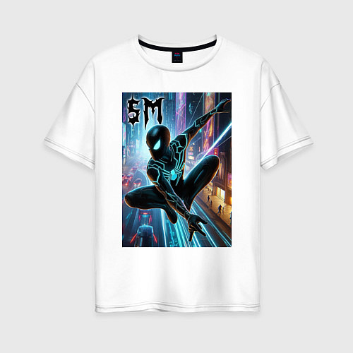 Женская футболка оверсайз Neon Spider-man - ai art fantasy / Белый – фото 1