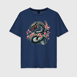 Женская футболка оверсайз Japanese dragon and sakura - irezumi