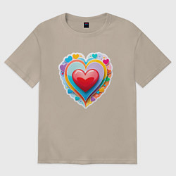 Футболка оверсайз женская Сердце с маленькими сердечками, цвет: миндальный