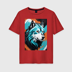 Женская футболка оверсайз Серо-голубой волк