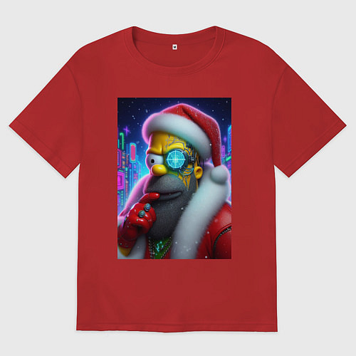 Женская футболка оверсайз Simpson Claus - cyberpunk / Красный – фото 1