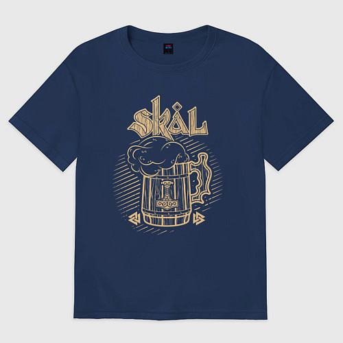 Женская футболка оверсайз Скёль - пивная кружка воина с символикой / Тёмно-синий – фото 1
