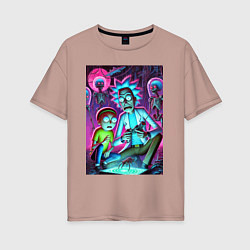 Футболка оверсайз женская Рик и Морти изучают инопланетное насекомое, цвет: пыльно-розовый